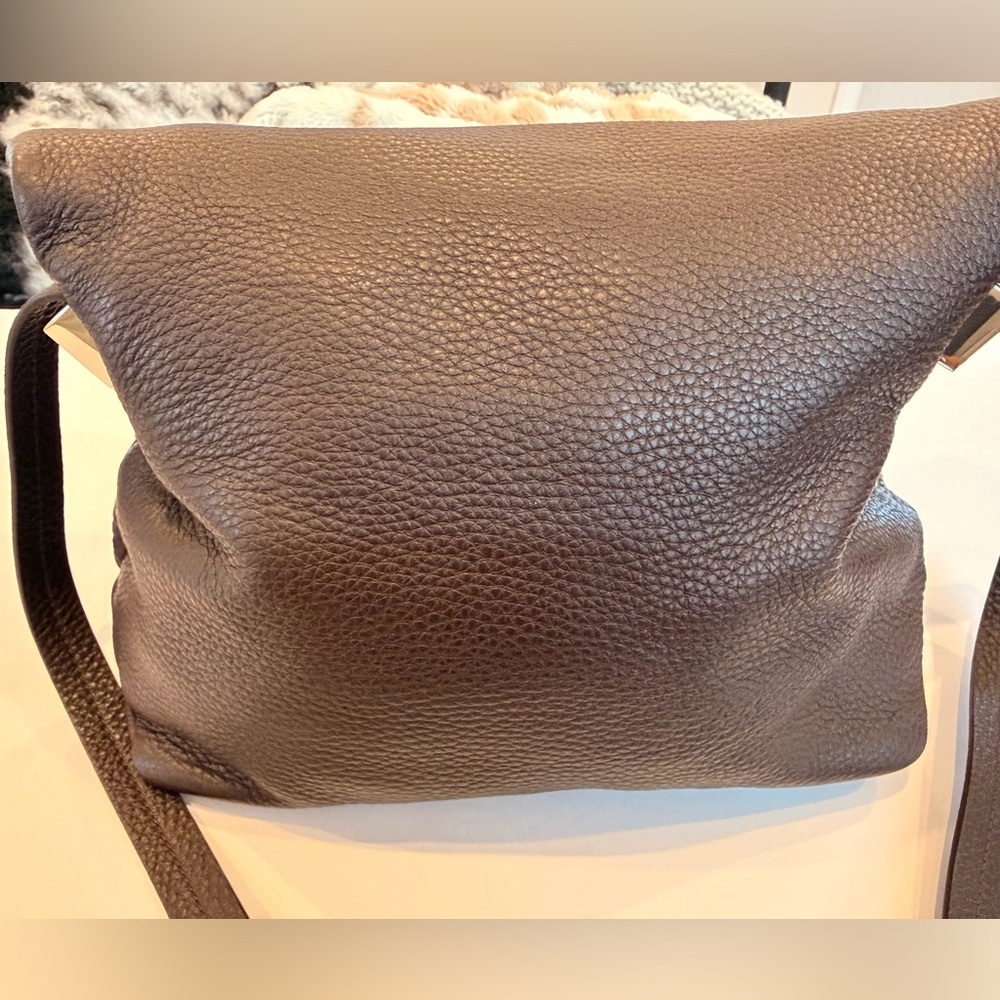 & Other Stories Brown Pebbled Leather Foldover Crossbody Bag‎ Minimal - Picture 3 of 9
